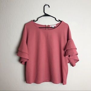 Green Envelope dark salmon ruffle sleeve blouse